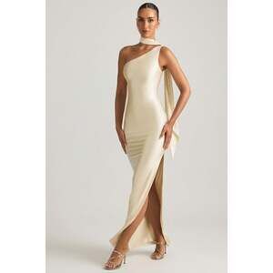 Oh Polly Asymmetric Scarf-Detail Maxi Dress in Ivory 2